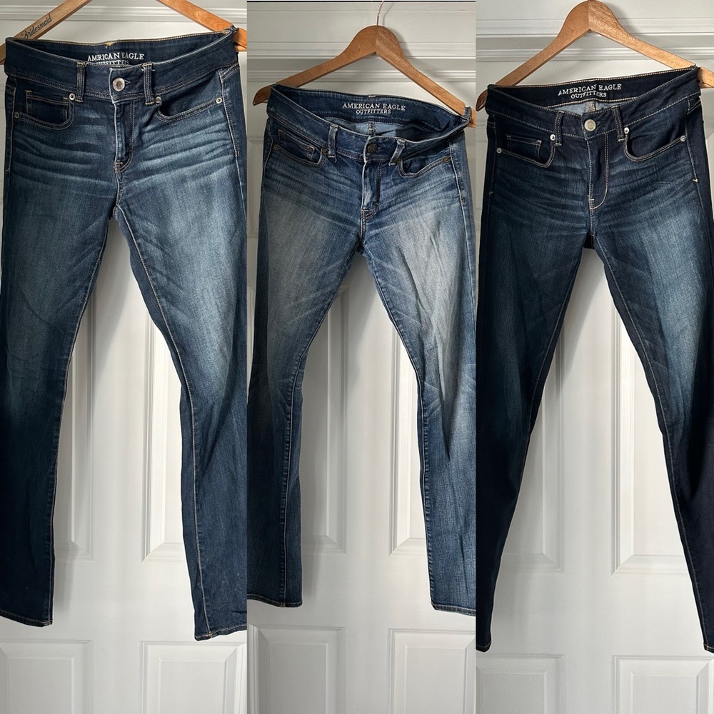 Lot -3 pairs - American Eagle Outfitters Women's Blue Jeans - size 6 Long
